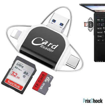 Lecteur De Carte SD Et Micro SD 4-en-1,Universel et Pratique
