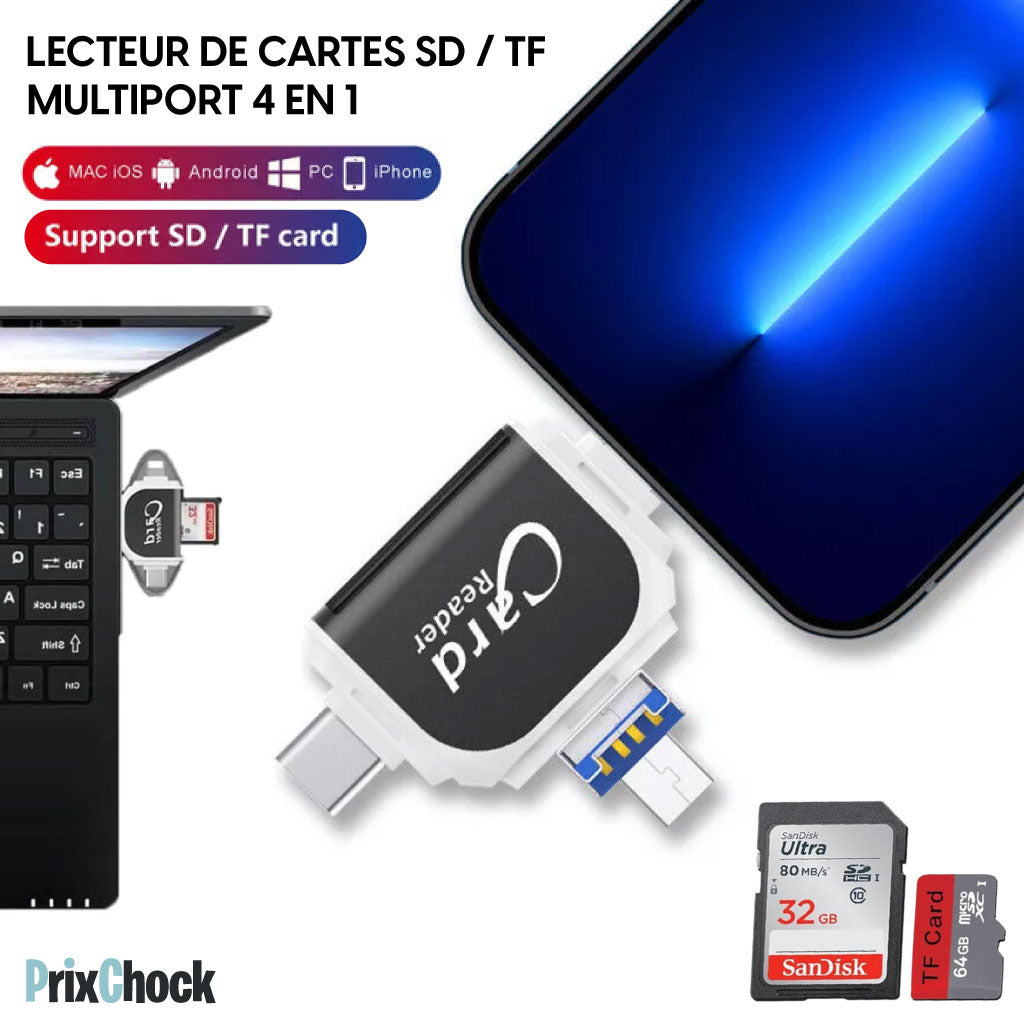 Lecteur De Carte SD Et Micro SD 4-en-1,Universel et Pratique