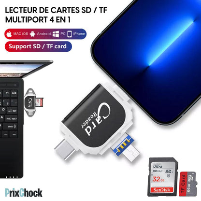 Lecteur De Carte SD Et Micro SD 4-en-1,Universel et Pratique