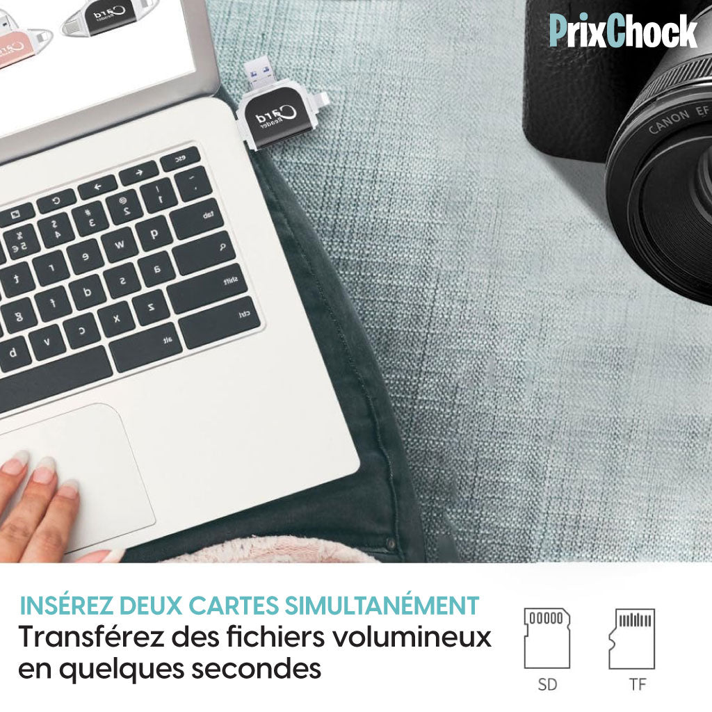 Lecteur De Carte SD Et Micro SD 4-en-1,Universel et Pratique