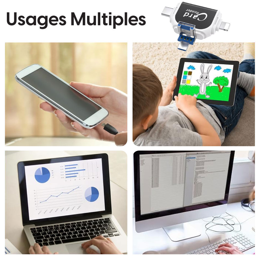 Lecteur De Carte SD Et Micro SD 4-en-1,Universel et Pratique