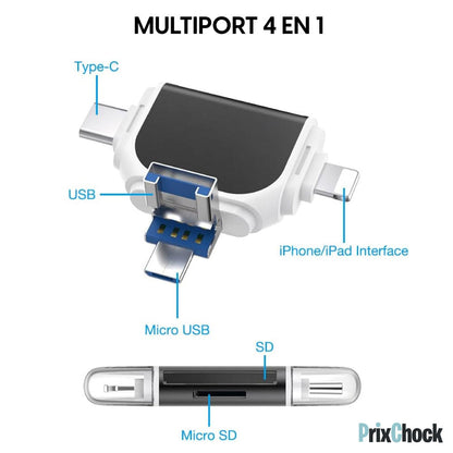 Lecteur De Carte SD Et Micro SD 4-en-1,Universel et Pratique