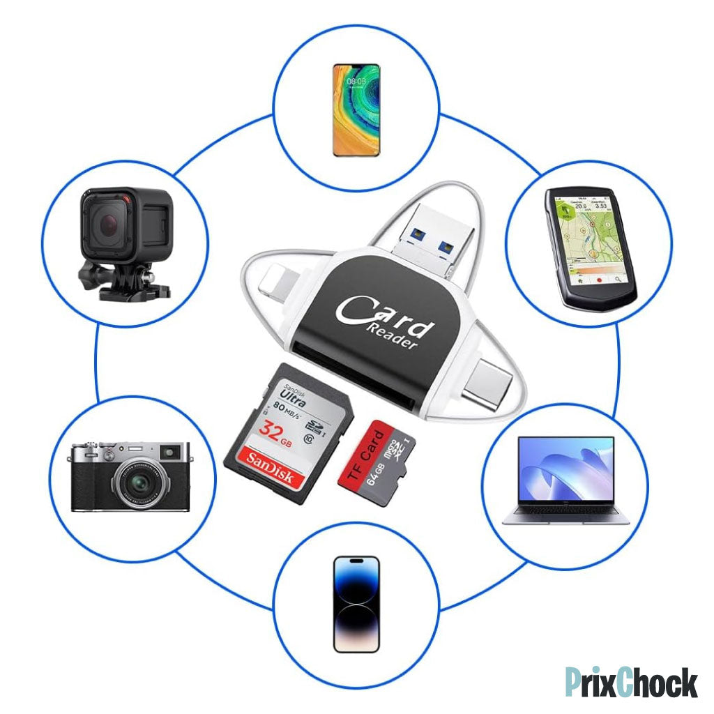 Lecteur De Carte SD Et Micro SD 4-en-1,Universel et Pratique